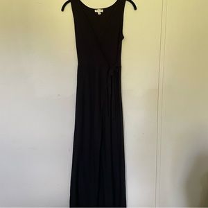 See you Monday black ribbed side tie slit maxi dress sleeveless size small